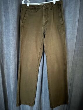Eddie Bauer Olive Brown Straight-Leg Twill Pants